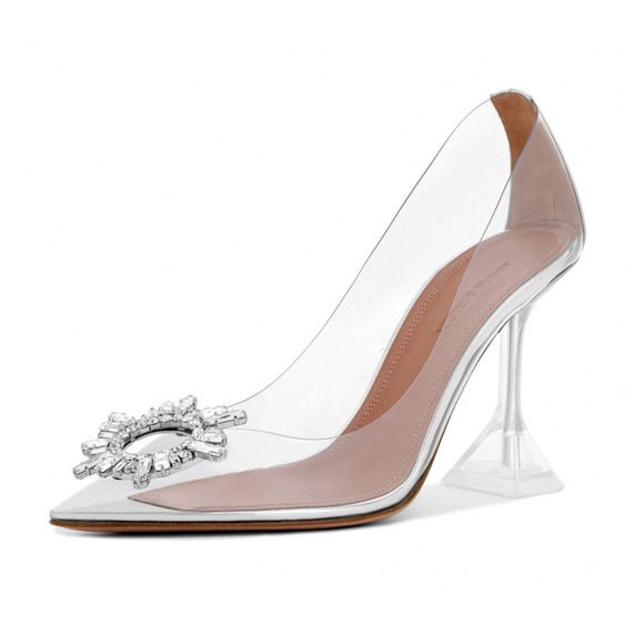 Amina Muaddi 95 Begum Pump PVC Clear Transparent Glass Crystal Sandal Heel 42 - Picture 2 of 10